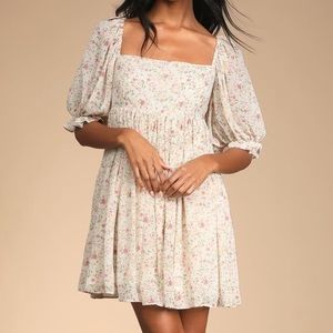 Sweet daydreams white floral print puff sleeve mini dress